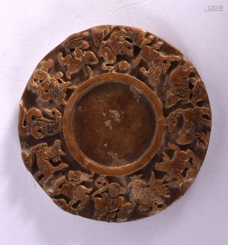 A CHINESE SOAPSTONE ZODIAC BRUSH WASHER 20th Century. 8.5 cm...