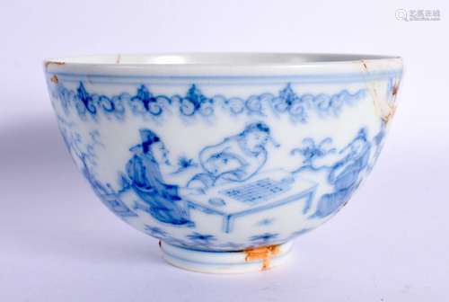 A CHINESE BLUE AND WHITE PORCELAIN BOWL 20th Century, bearin...