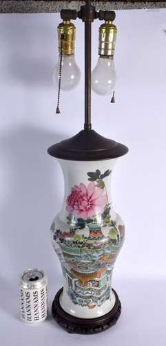 A LARGE LATE 19TH CENTURY CHINESE FAMILLE ROSE YEN YEN LAMP ...