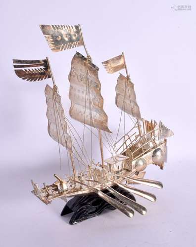 A CHINESE REPUBLICAN PERIOD WHITE METAL BOAT. 239 grams over...