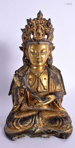 A FINE 17TH CENTURY CHINESE GILT BRONZE FIGURE OF A BUDDHA M...