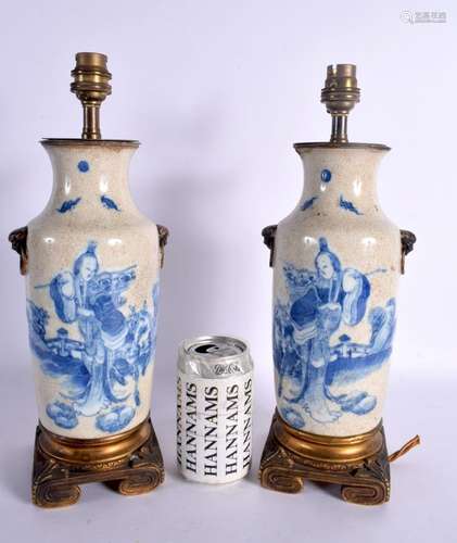 A PAIR 19TH CENTURY CHINESE CRACKLE GLAZED PORCELAIN LAMPS p...