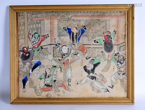 Chinese School (C1900) Watercolour, Dancing Figures. 60 cm x...