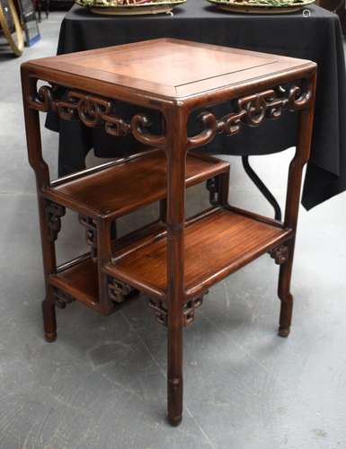 AN UNUSUAL 19TH CENTURY CHINESE CARVED HARDWOOD STEPPED STAN...