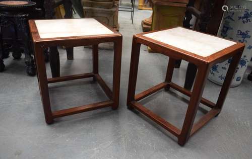 A PAIR OF EARLY 20TH CENTURY CHINESE HARDWOOD MARBLE INSET S...