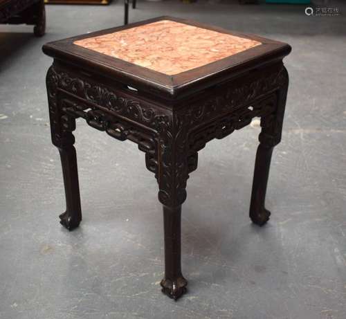 A 19TH CENTURY CHINESE MARBLE INSET HARDWOOD STAND Qing. 48 ...