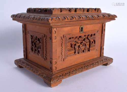 A 19TH CENTURY CHINESE CARVED SANDALWOOD CASKET Qing, decora...