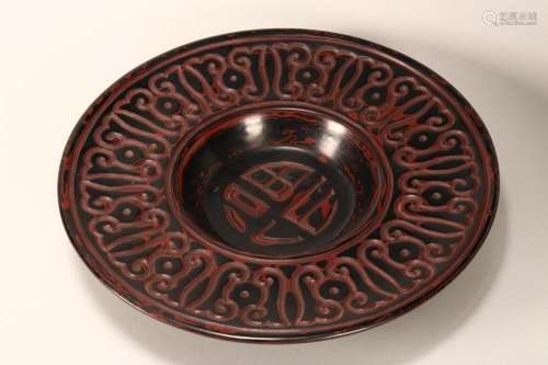 Chinese Carved Lacquer Plate,