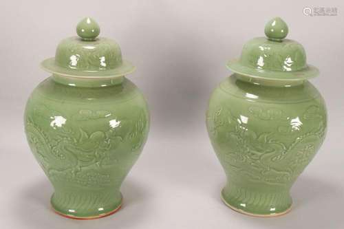 Large Pair Chinese Porcelain Jars and Covers,