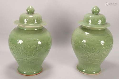 Large Pair Chinese Porcelain Jars and Covers,