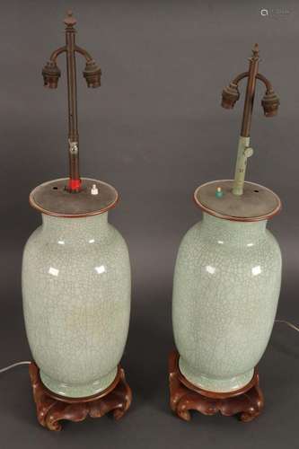 Good Pair of Chinese Celadon Crackle Glaze Lamps,