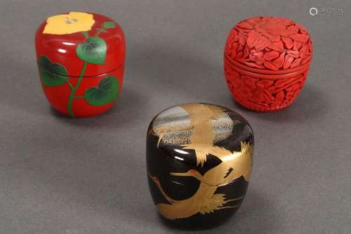 Two Japanese Lacquer Lidded Boxes,