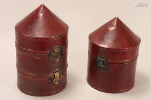 Pair of Chinese Red Lacquer Hat Boxes and Covers,