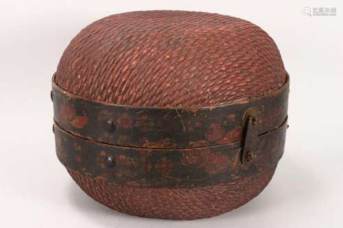 Chinese Lacquer and Woven Hat Box,