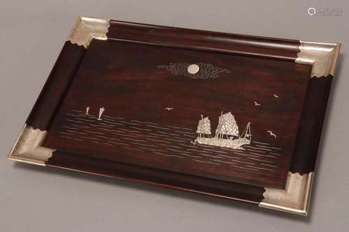 Chinese Silver and Rosewood Tray,