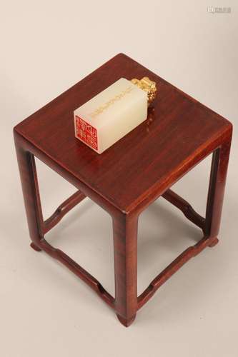 Chinese White Jade Seal on Stand,