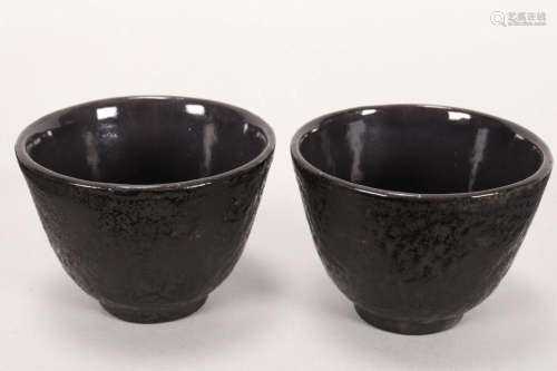 Pair of Japanese Heavy Ceramic Sake Cups,