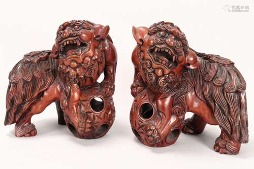 Pair of Chinese Carved Fo Dogs,