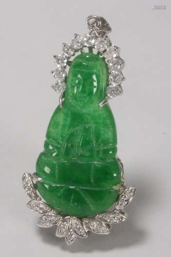 Green Stone and 18ct White Gold Plate Buddha,