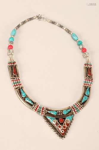 Chinese Silvered Metal Necklace,