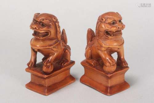 Pair of Boxwood Carved Lions,