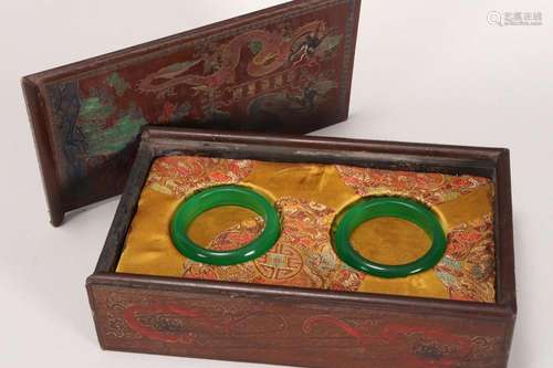 Pair of Chinese Boxed Stone Bangles,