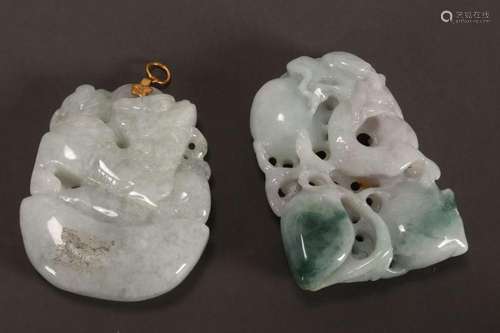 Two Carved Jadeite Pendants,