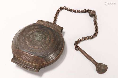 19th Century Sri Lankan Bronze Killotaya/Lime Box,