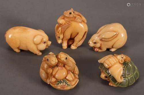 Group of Tagua Nut Wood Netsuke,