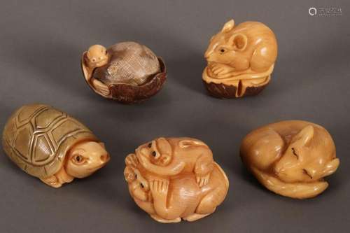 Group of Tagua Nut Wood Netsukes,