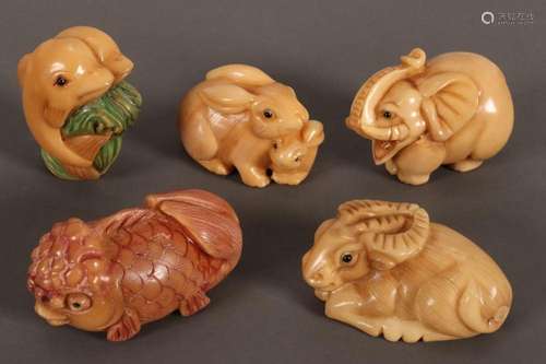 Group of Tagua Nut Wood Netsukes,