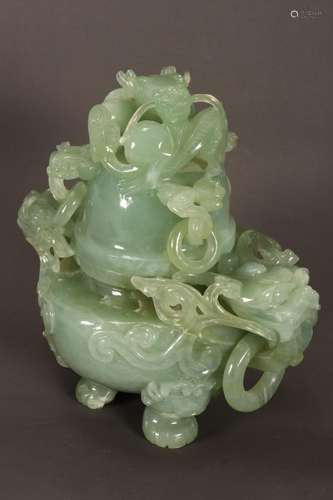 Chinese Carved Greenstone Censer,