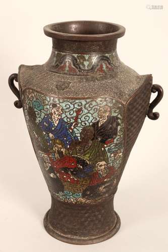 Chinese Champleve Twin Handled Vase,