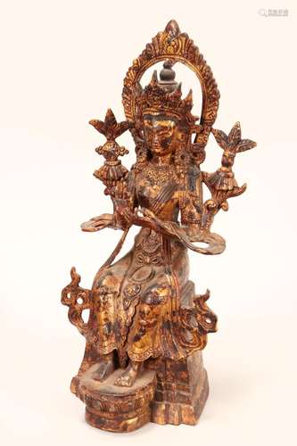 Chinese Gilt Metal Deity Figure,