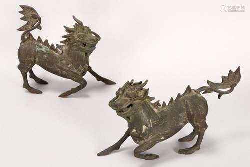 Pair of Chinese Bronze Kylins,