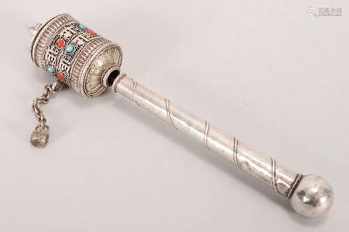 Tibetan Silver Prayer Wheel,