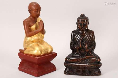 Two Wooden Carved Buddhist Figures,