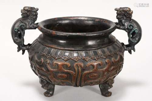 Heavy Chinese Twin Handled Bronze Censer,