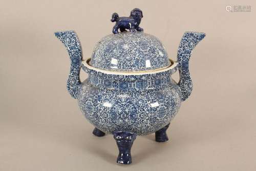 Chinese Blue and White Porcelain Censer & Cover,