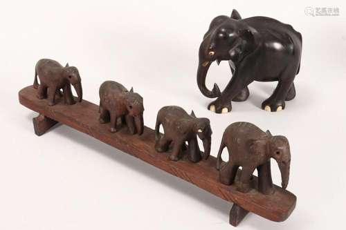 Wooden Elephant Figure and Figure Group,