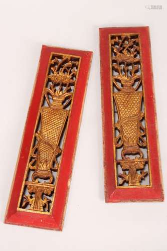 Pair of Chinese Giltwood Panels,