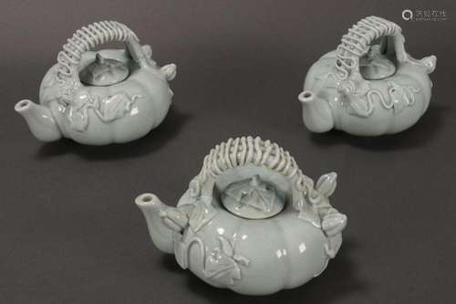 Three Chinese Porcelain Teapots,