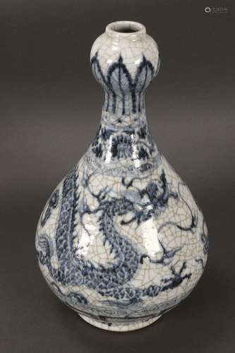 Chinese Blue and White Garlic Mouth Vase,