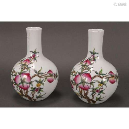 Pair of Chinese Porcelain Peach Vases,