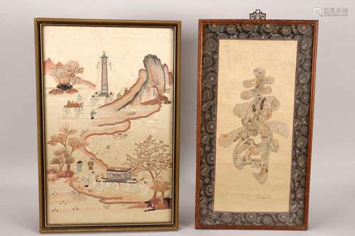 Two Framed Chinese Embroidered Textiles,