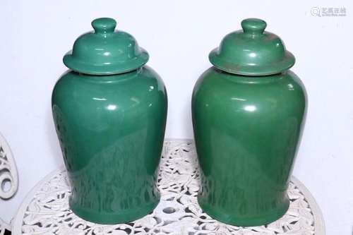 Large Pair of Chinese Lidded Jars,