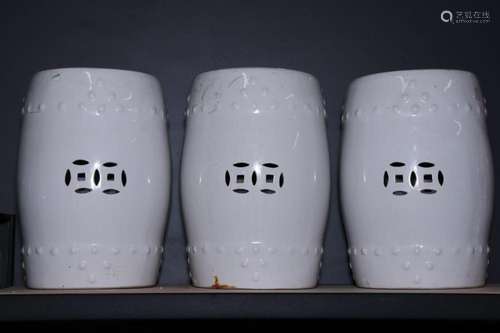 Three Chinese White Glaze Tabourets,