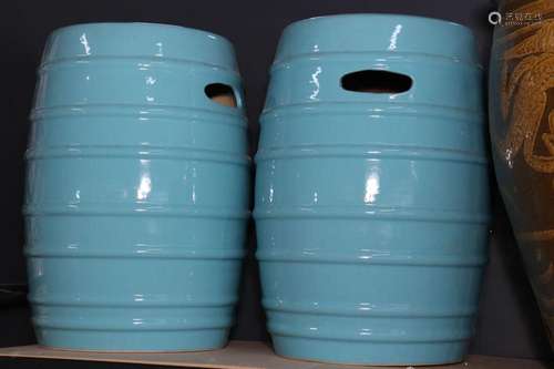 Pair of Chinese Blue Glaze Tabourets,