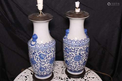 Pair of Chinese Blue and White Twin Handled Vases,