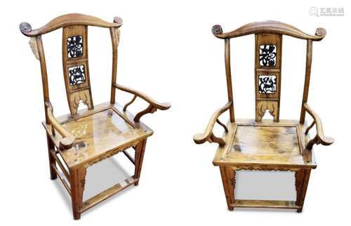 Pair of Chinese Hardwood Yoke Back Chairs,